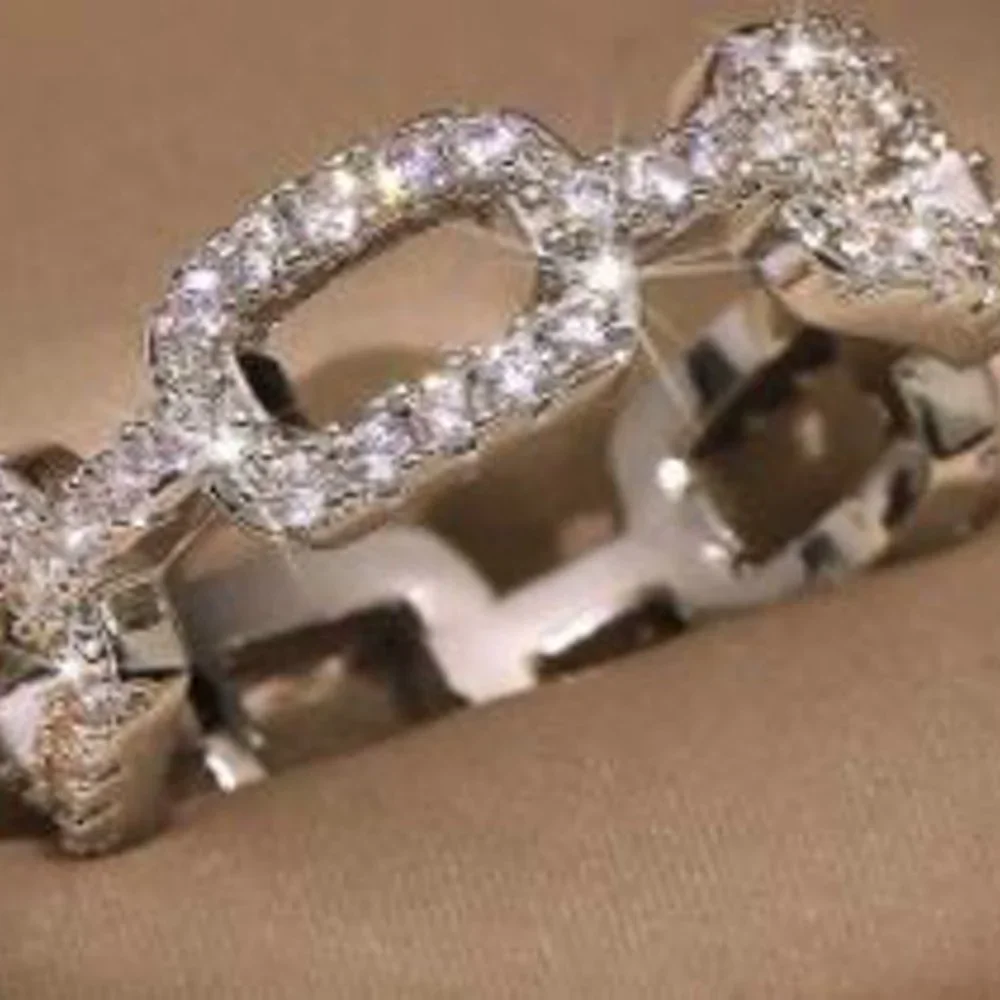 Silver Crystal Chain Ring - Available Sizes 5, 6, 7, 8 - Picture 3 of 4